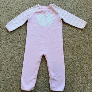 Cat & Jack Pink Striped Heart Footie Sweater Romper